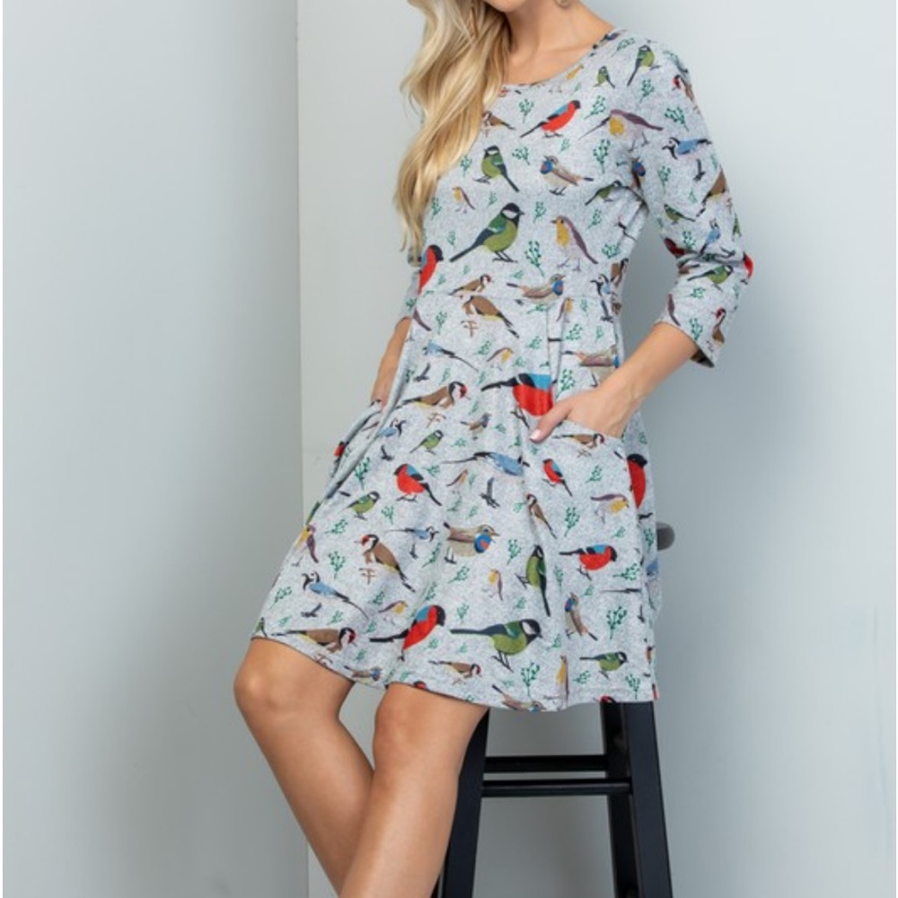 Women's Bird Print Dress - Multicolor